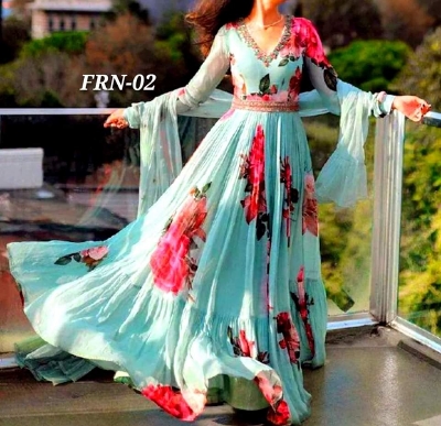 Buy  Readymade Diamonded Georgette Print Gown Dress Three Pieces For Women  Piece at Price In Bangladesh