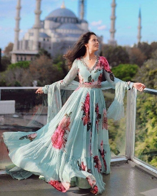 Buy  Readymade Diamonded Georgette Print Gown Dress Three Pieces For Women  Piece at Price In Bangladesh