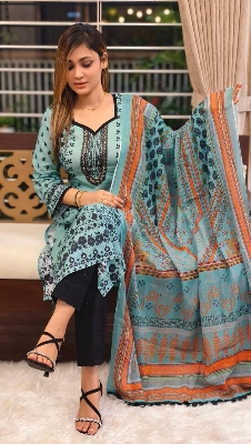 Picture of Unstitched Cotton Three Piece-Shalwer Kameez For Women