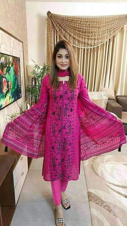 Picture of Unstitched Cotton Three Piece-Shalwer Kameez For Women