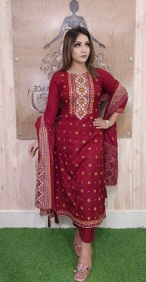 Picture of Unstitched Cotton Three Piece-Shalwer Kameez For Women