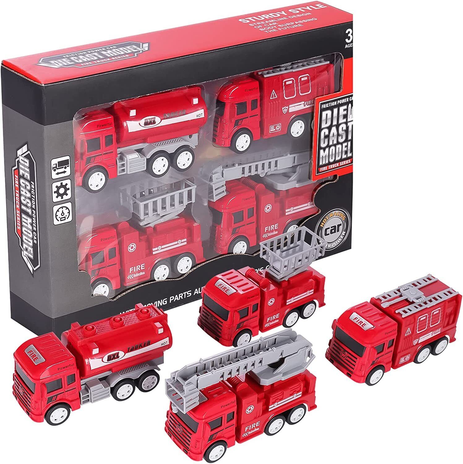Buy 4Pcs Kids Pull Back Fire Truck Vehicles Friction Powered Toy Kids Gift at Best Price In Bangladesh