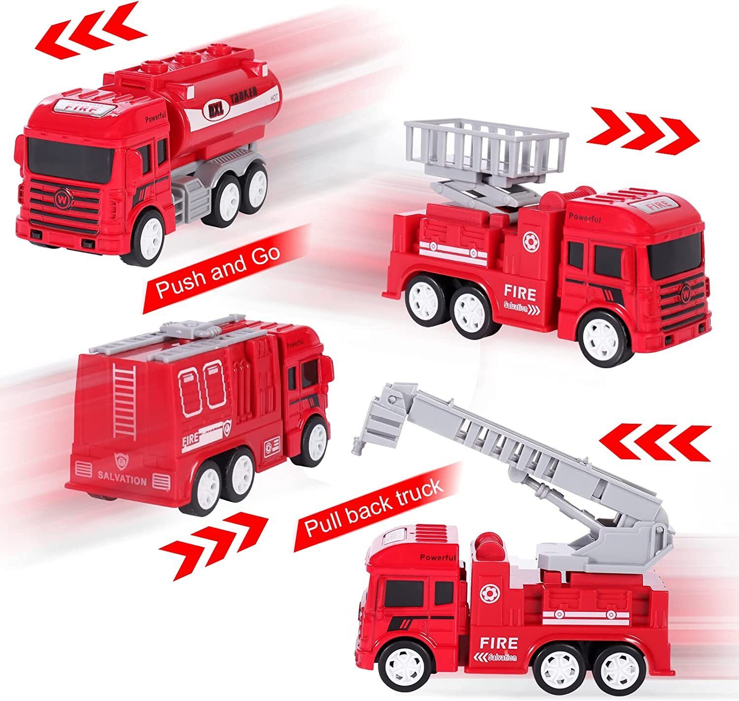 Buy 4Pcs Kids Pull Back Fire Truck Vehicles Friction Powered Toy Kids Gift at Best Price In Bangladesh