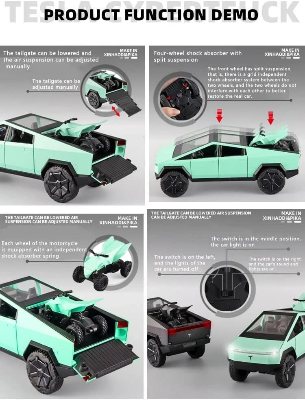Buy 1:24 Scale Tesla Cyberpunk Pickup Truck Alloy Model Toys Simulation Vehicle Sound And Light Pull Back Collection Boys Decoration at Best Price In Bangladesh
