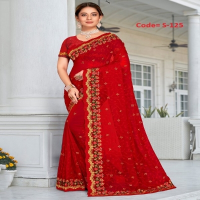 Picture of Georgette High Quality Embroidery Stylish Saree ( 125 )
