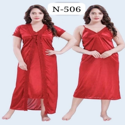 Picture of High Quality Silk Cotton Two Part Nighty for Women Elegant Blue Bangladeshi Silk Cotton Two Piece Night Dress ,Stylish Bangladeshi   Two Part Nighty - Made with Silk Cotton(506)