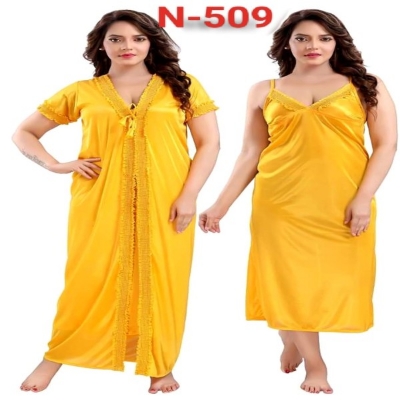 Picture of Sleep in Style with Women's 2-Part Long Solid Night Dress Set A Fashionable and Comfortable Choice for Nighttime Wardrobe(509)