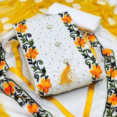 Picture of New Unstitched High Quality Cotton Block Print Three Piece For Women - 3 Pice Dress(1009)