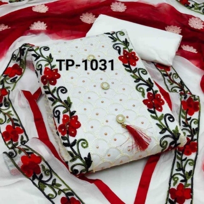 Picture of ari work 3 pis body-cotton full body ari work with stone work size-54 orna-cotton 5 hat full orna ari work seloar-2.5 goj soft butter(1031)