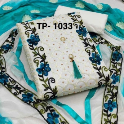 Picture of ari work 3 pis body-cotton full body ari work with stone work size-54 orna-cotton 5 hat full orna ari work seloar-2.5 goj soft butter(1033)