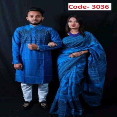 Picture of Block Printed Dhupian Silk Couple Set (3036)