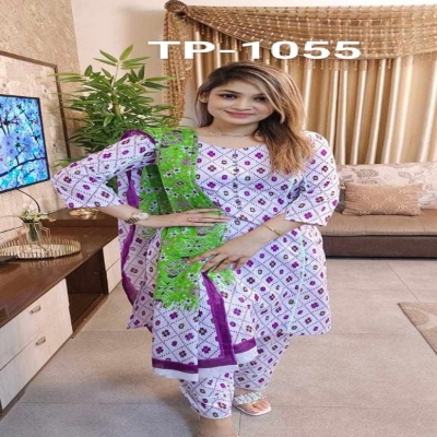 Picture of Latest Collection New Screen Print Cotton Three Piece Salower Kameez for women(1055)