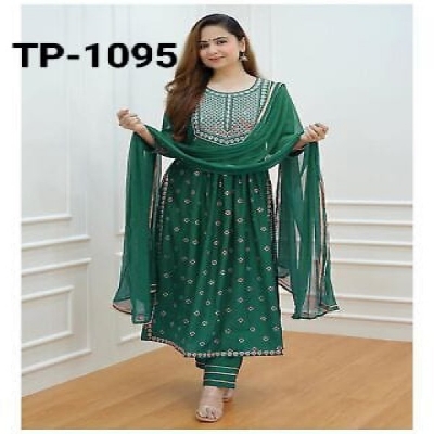 Picture of Rayon Cotton embroidery work nayra cut shalwar kameez 3 pice dress for girls(TP-1204)