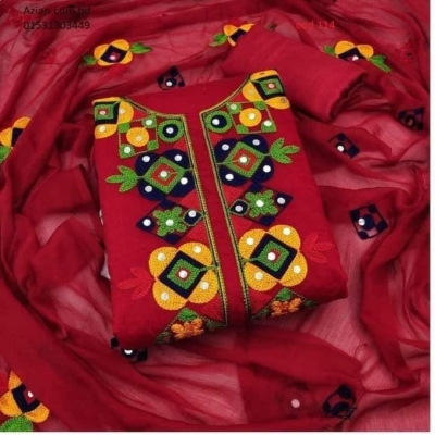 Picture of Ari Work embodari Cotton Stylish Gorgeous Three Piece Shalwar Kamiz Dresses(AR-137)