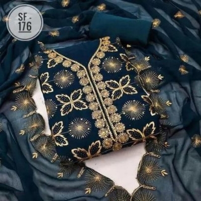 Picture of Embroidery & Stone Work Georgette Kameez Four Peace (GRS-130)