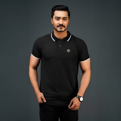 Buy Men's Solid Texture Polo Shirt - Black Online at Best Price in Bangladesh