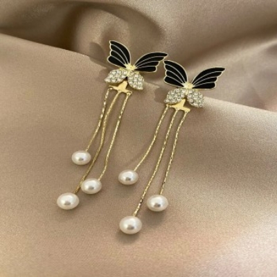 Buy Cubic Zirconia Decor Butterfly & Faux Pearl Drop Earrings at Best Prices in Bangladesh