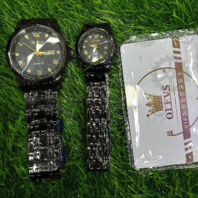 Buy Butter Fly Lock Olievs Stainless Steel Fashionable Couple Watches+1 Pcs Chain Cutter+2 Pcs Battery - Full Black at Best Price In Bangladesh