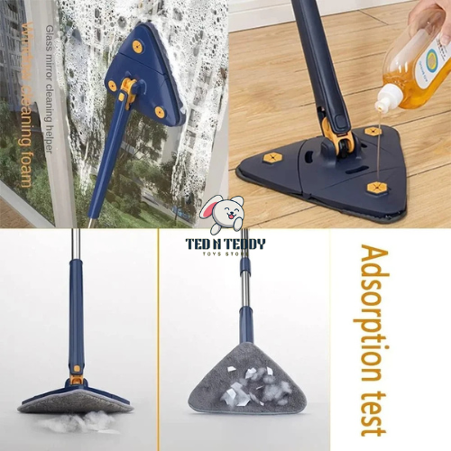 Picture of 360° Rotatable Adjustable Triangle Multifunctional Cleaning Mop Triangle Mop with Stainless Steel Long Handle Push-Pull Squeezing Cleaning Mop for Floor Windows Ceiling