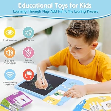 Picture of 2 in 1 Talking Flash Cards with LCD Writing Tablet for Kids, 224 Words Flash Cards for Kids, Speech Therapy Autism Toys, Educational Learning Toys Gifts for 3 4 5 6 Year Old