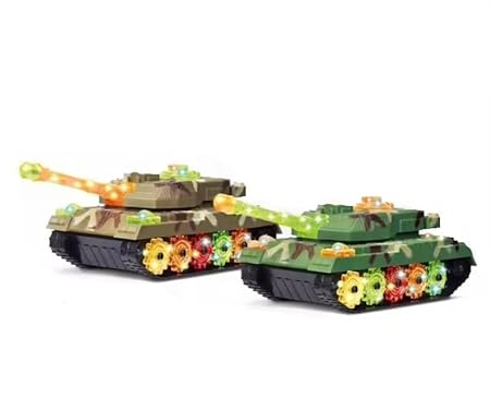 Picture of Gear Army Tank Toy | Battery Operated 360 Degree Rotatable Military Tank Toy | Mechanical Geared Tank with Flashing Light and Sound Toy | Ideal Gift for Kids - Multicolor