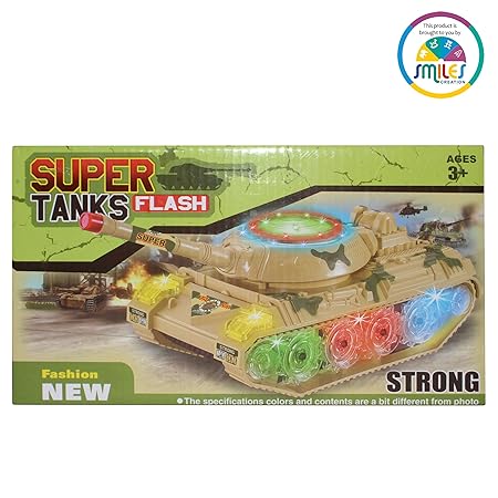 Picture of Gear Army Tank Toy | Battery Operated 360 Degree Rotatable Military Tank Toy | Mechanical Geared Tank with Flashing Light and Sound Toy | Ideal Gift for Kids - Multicolor