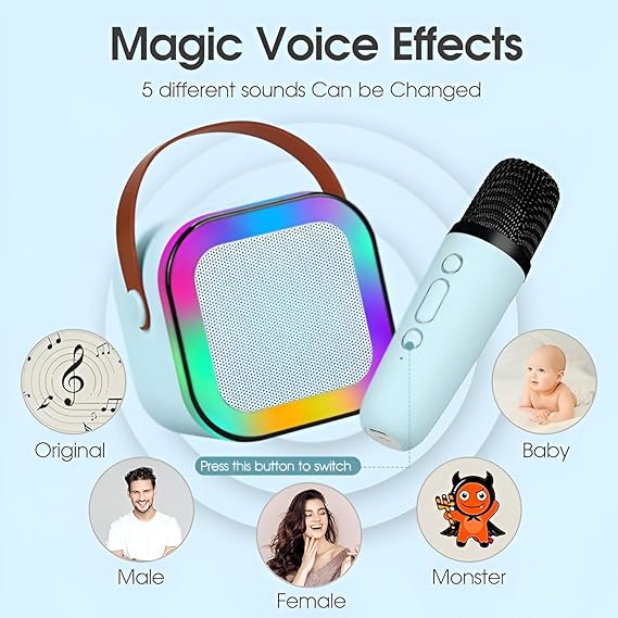 Picture of K12 Bluetooth Wireless Portable Speaker Multi-function Karaoke with 1-2 Microphone Music Player Karaoke Machine 1Speaker & 1 Pcs Microphone