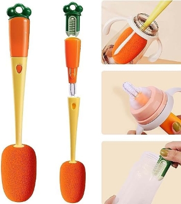 Picture of Cup Brush 3-in-1 Carrot Long Handle Household Multi-Function Cup Washing Brush Cleaning Creative Bottle Brush Cleaning Brush