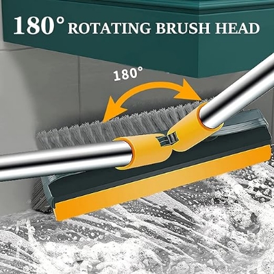Picture of Cleaning Brush with Wiper 3 in 1 Tiles Cleaning Brush with 45 inch Long Handle 120° Rotate Bathroom Floor Cleaning Brush Floor Scrub Bathroom Brush Home Kitche