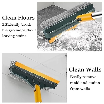Picture of Cleaning Brush with Wiper 3 in 1 Tiles Cleaning Brush with 45 inch Long Handle 120° Rotate Bathroom Floor Cleaning Brush Floor Scrub Bathroom Brush Home Kitche