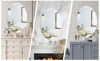 Picture of Oval Mirror Wall Stickers Hd Acrylic Waterproof Self-adhesive Wallpaper For Home Wall Decoration