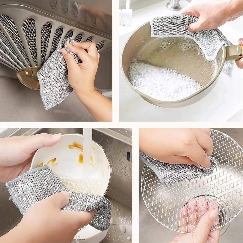 Picture of Stupefying Two Layer Non Scratch Dish Wash Cloth (5 Pack) Mesh Wire Cloth for Kitchen Reusable Non Scratch Wire Dish Cloth Multipurpose Dishwashing Rags for Wet and Dry Cleaning Scrubber Dish Cloth