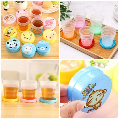 Picture of 2Pcs Creative Animal Cartoon Folding Cup Children Kids Portable ABS Retractable Cup Outdoor Travel Mug