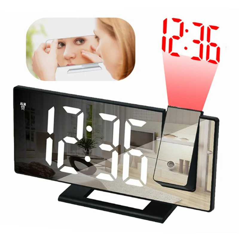 Picture of Digital Alarm Clock LED Large Mirror Display 180 ° Rotating Projector Electronic Clock