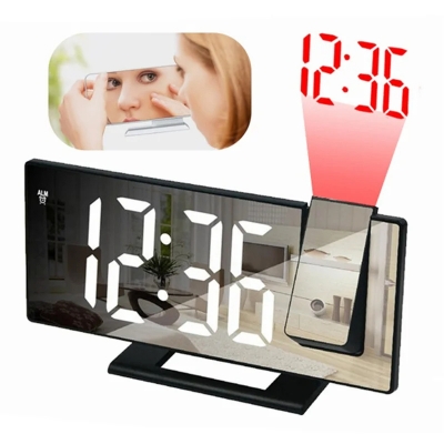 Picture of Digital Alarm Clock LED Large Mirror Display 180 ° Rotating Projector Electronic Clock