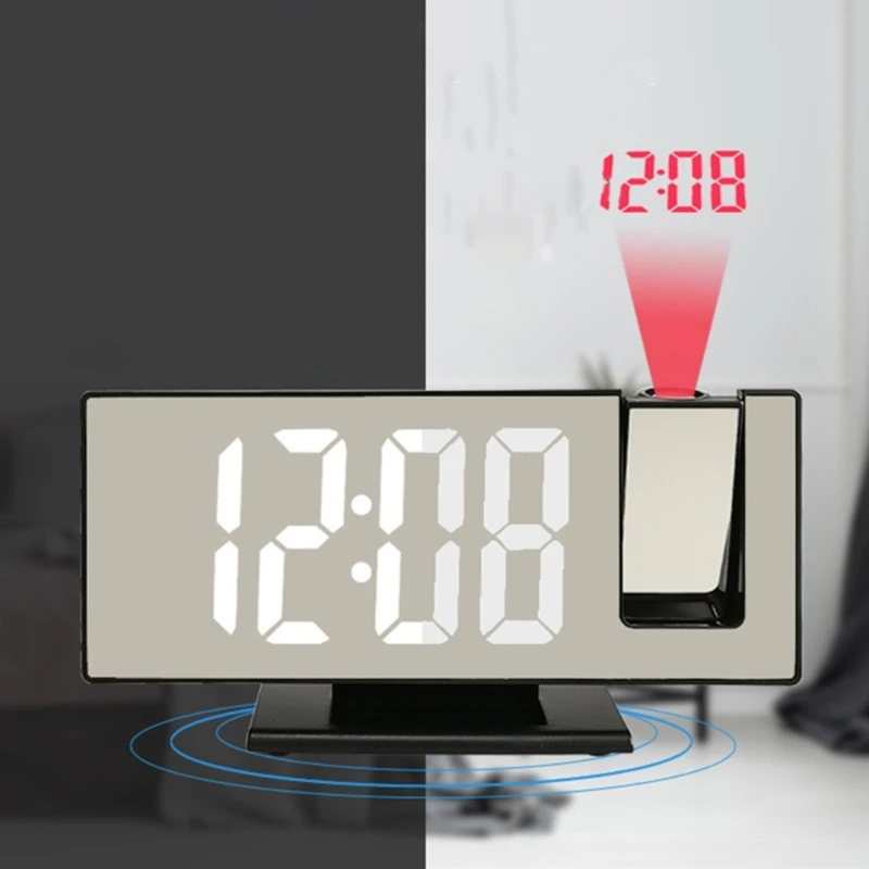Picture of Digital Alarm Clock LED Large Mirror Display 180 ° Rotating Projector Electronic Clock