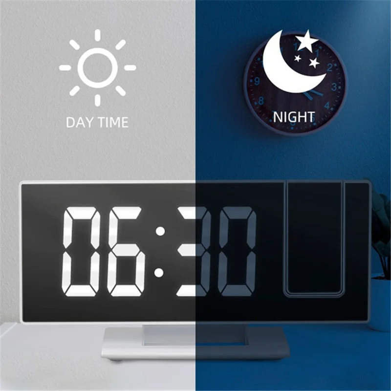 Picture of Digital Alarm Clock LED Large Mirror Display 180 ° Rotating Projector Electronic Clock