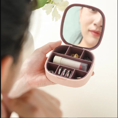 Picture of Jewelry Box Multifunction White Pink Small Ready To Ship Jewelry Box With Mirror
