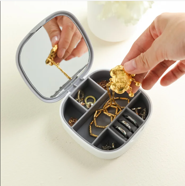 Picture of Jewelry Box Multifunction White Pink Small Ready To Ship Jewelry Box With Mirror