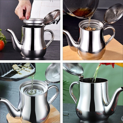 Picture of 410ml Stainless Steel Oil Tank Large Capacity Oil Bottle Kitchen Oil Filter Pot Soy Sauce Vinegar Container Coffee Pot