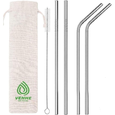 Picture of Eco & Health S/S Straw & Brush 4pcs Stainless Drink Straws Set