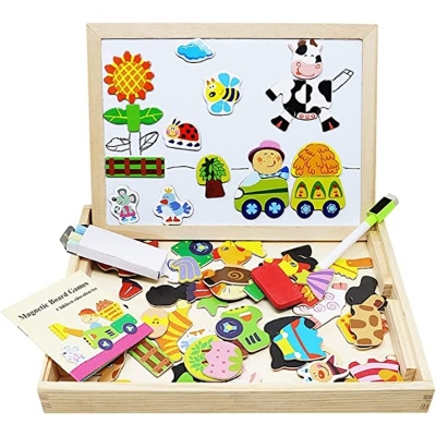 Picture of Educational Wooden Toys for Kids Toddlers Magnetic Puzzles Wooden Art Easel Double Side Learning Games Montessori Puzzle STEM Gift for Boys Girls Children