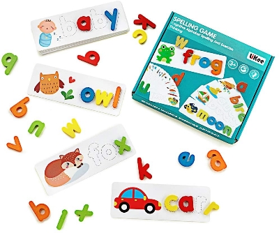 Picture of Kids Montessori Spell Word Game Wooden Toy Early Learning Jigsaw Letter Alphabet 3D Puzzle Baby Educational Toys for Children