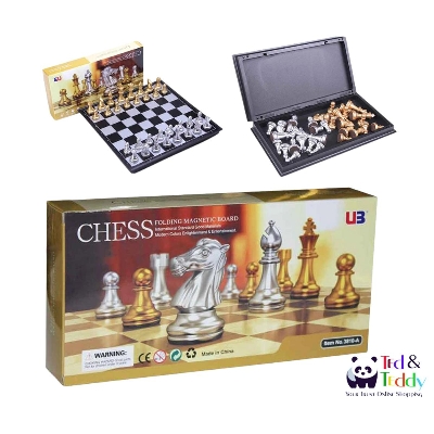 Picture of Square Magnetic Chess Board & Folding Large Black & White and UB Golden & Silver Color
