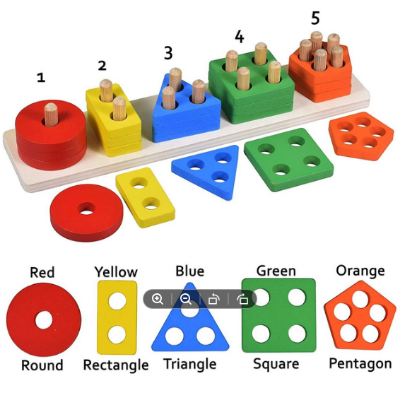 Picture of Wooden Blocks Geometric Shape Matching Five Sets of Column Learning Education Puzzle Game Toy for Kids (Multicolor)
