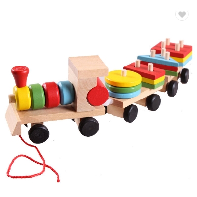 Picture of Montessori Toys Wooden Stacking Shape Geometry Blocks Wooden Train Vehicle Set Combination Educational Toys for Kids