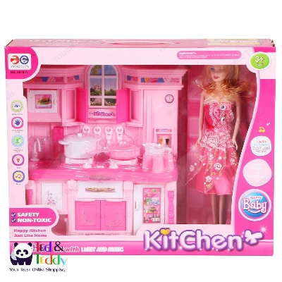 Picture of Happy Baby Household Kitchen Play Set With Light and Music For Girls With A Beautiful Pink Doll