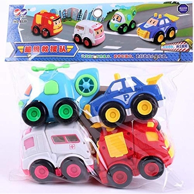 Picture of Friction Powered Cartoon Car Toy Set Unbreakable Pull-Back Cars - 4 Pieces
