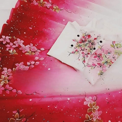 Picture of "Stylesh & fashionable best Hand Print Half Silk saree and Cotton mixed panjabi for man and women " 