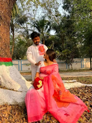 Buy stylesh-fashionable-best-hand-print-half-silk-saree-and-cotton-mixed-panjabi-for-man-and-women at Best Prices in Bangladesh